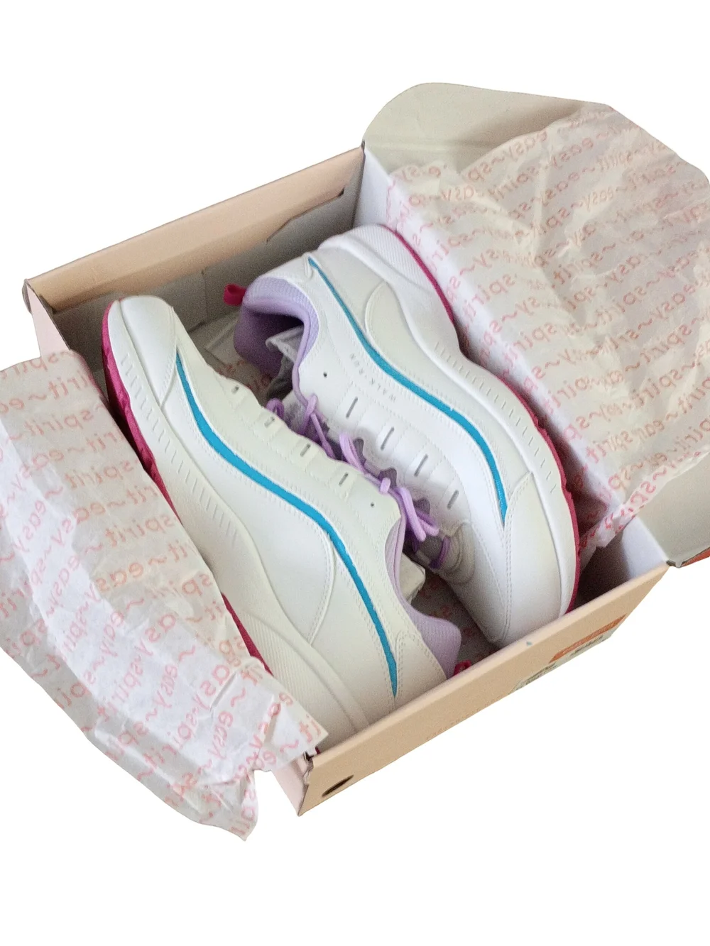 Easy Spirit Women's White Sneakers with Lilac And Turquoise Accents